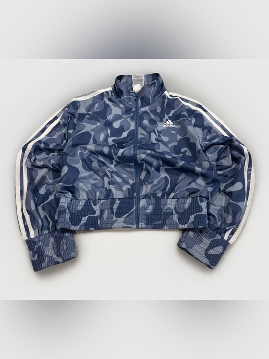 adidas Other - Adidas Girls Cropped Track Jacket Size Large (14) Blue Camo Trefoil Striped